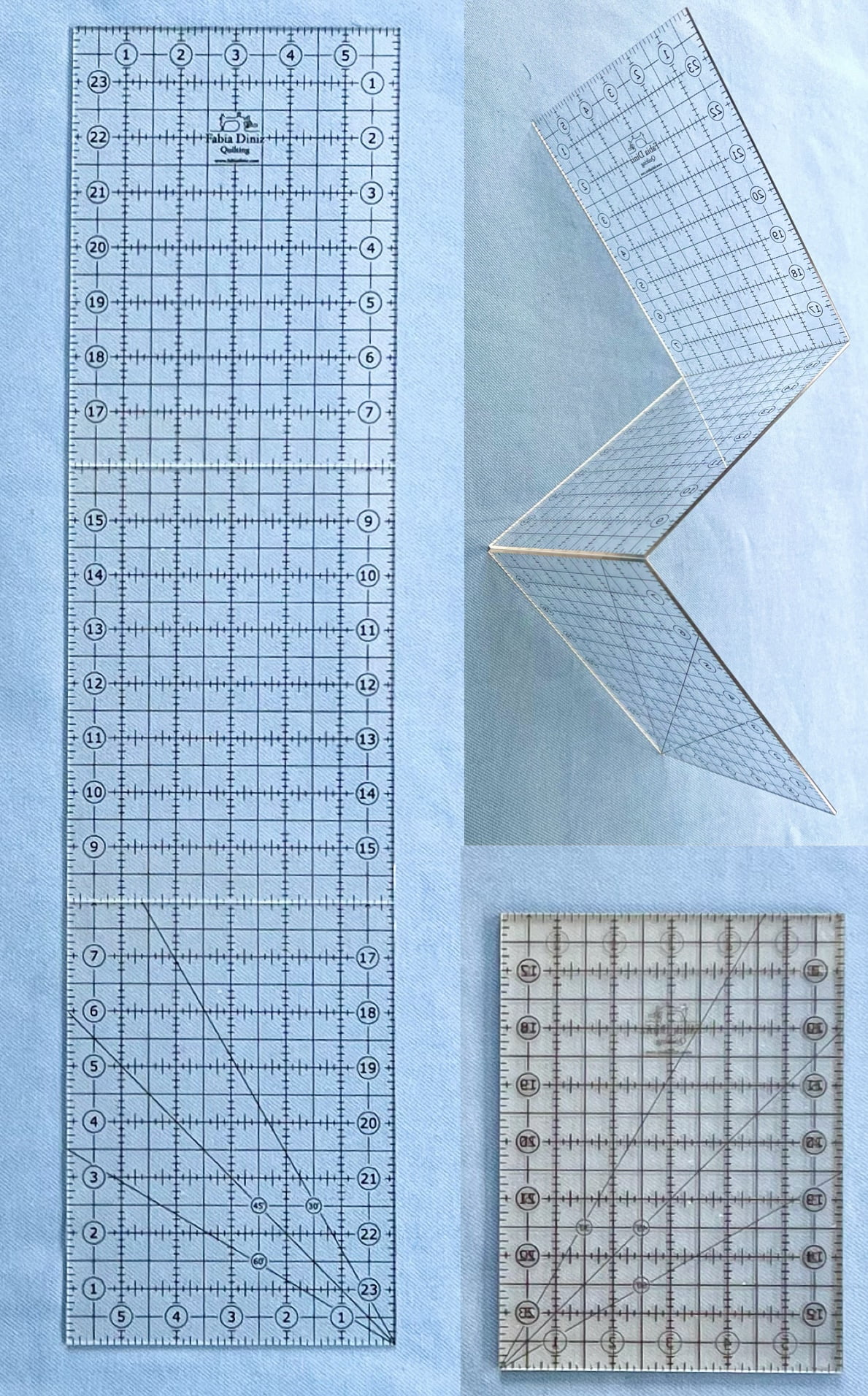 Régua para Patchwork  dobrável em Polegadas 24”x6” ( 61 x 15,2 cm)